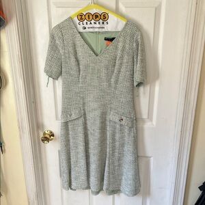 Maggy London Mint Tweed V-Neck Midi Dress